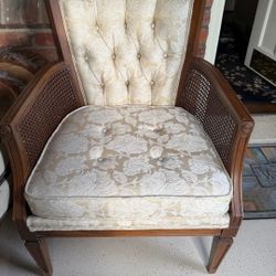Vintage Tufted Cane Arm Chair Mid Century French Regency 