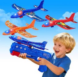 Airplane Launcher 3 pack Outdoor LED Foam Glider Planes - Red / Orange / Blue