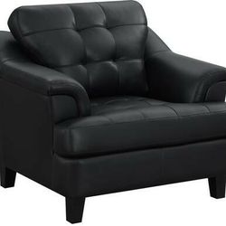 Brand New Modern Freeport Tufted Black Leather Sofa Chair