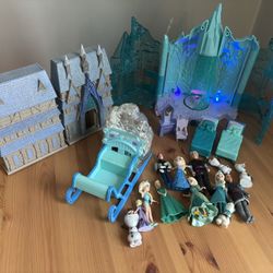 Disney Frozen Elsa Anna Olaf Light Up Castle Magic Snow Sleigh Toy Lot 