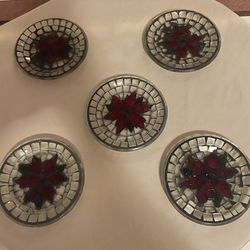 Set Of Mosaic Candle Plates 