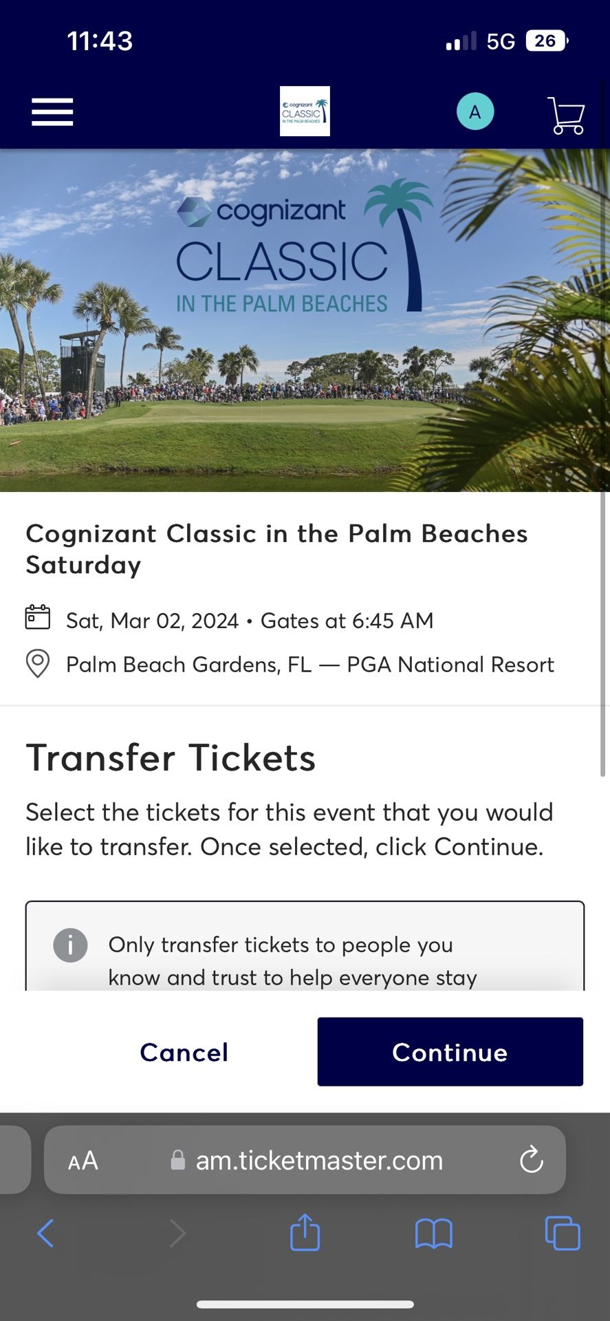 Cognizant Classic Ticket For Saturday, March 2