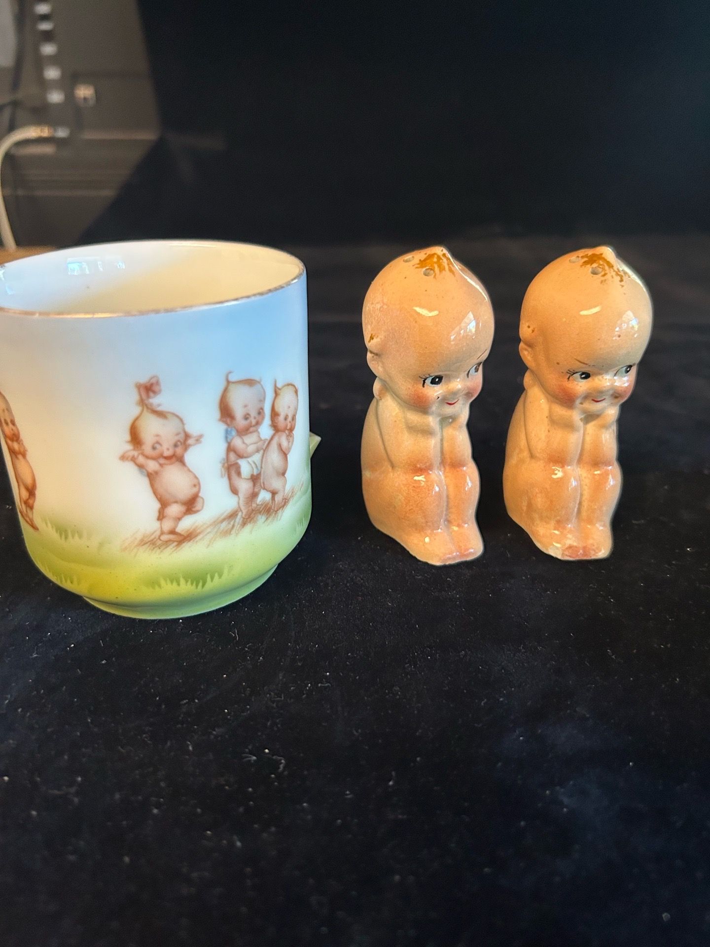 Kewpie Doll Porcelain S&P Shakers + Rosie O’ Neil Cup