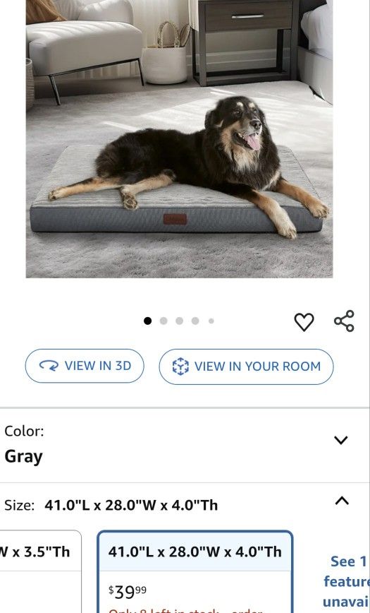 Dog Bed for Large Pets, 20D Egg Crate Foam Stable Support, Non-Slip Bottom and Removable Cover, Tear-Resistant Invisible Durable Zipper (Gray)