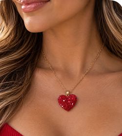 Brand new Red Crystal Heart Pendant Necklace – Gold-Tone Chain