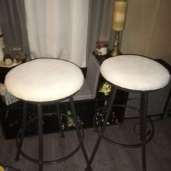 White Fabric With Black Rod Iron Legs Bar Stools Set Of 2
