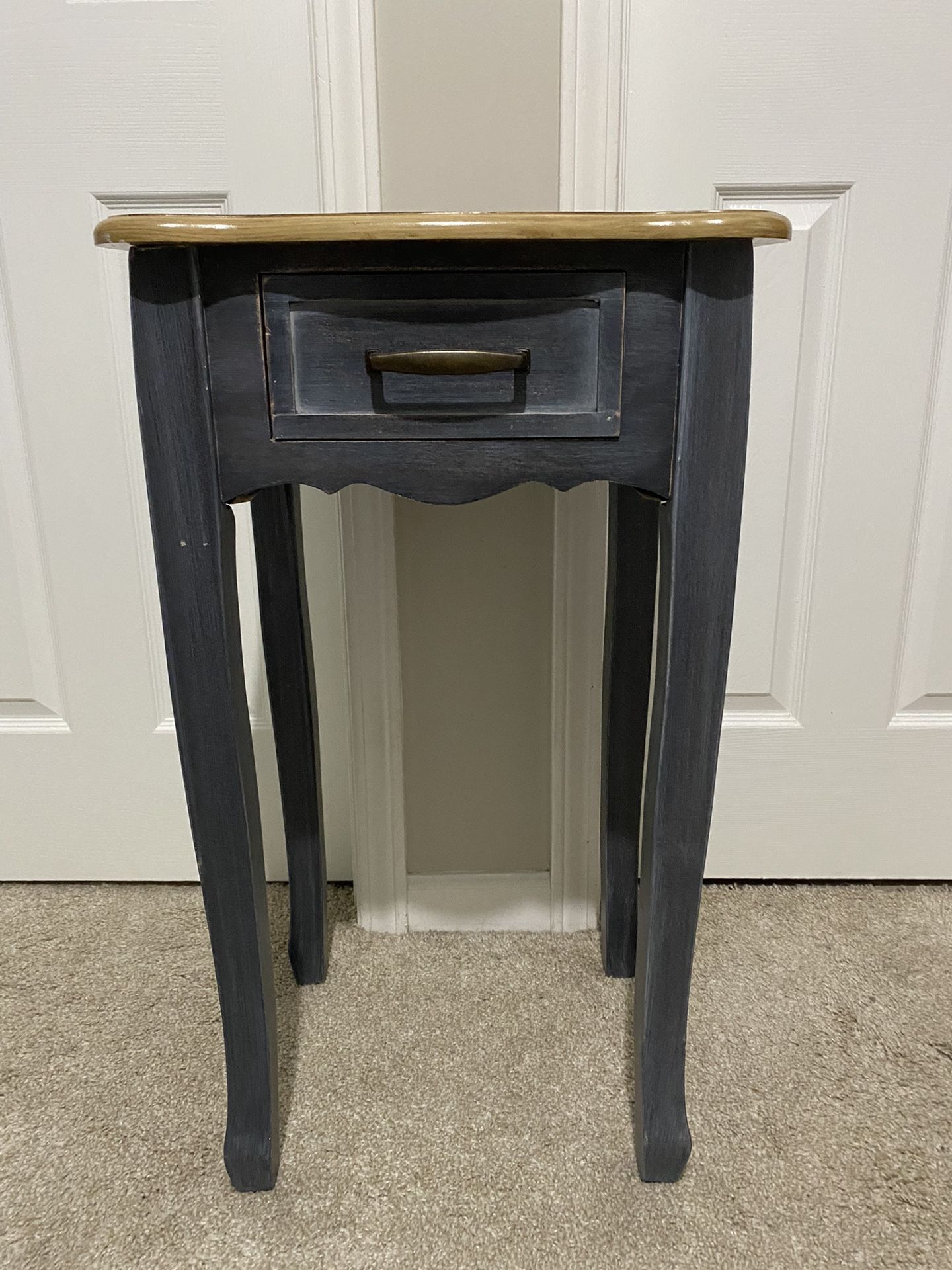 Small Blue And Natural Wood Table With Drawer