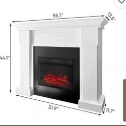 55" White Electric Fireplace with Mantel with Remote Control and Realistic Flame Effects