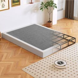 Full Size Box Spring Metal Frame Mattress Foundation with Fabric Cover, Easy Assembly, Noise-Free