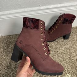Timberland Women's 8 In Lace Up Heel Ankle Boot Maroon,  Sz 8 New