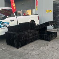 Sectional Black Sofa With Storage And Pullout Bed
