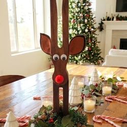 Vintage 1970's Large Clothes Pin Rudolph The Red Nosed Reindeer Wooden Vintage Decor Stands 18 in Tall