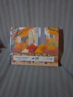 Blue Forest Village Market 500 Piece Jigsaw Puzzle