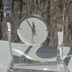 Mid Century Modern Lucite Desk Clock | MCM Clear Clock, Ascent Timing Mantel Clock