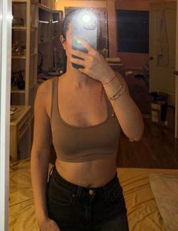Taupe Scoop Neck Crop Tank