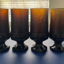 🍷 Tiffin Franciscan Madeira Glass Smoke Brown Water Goblet Footed Stem 6.5" Vintage