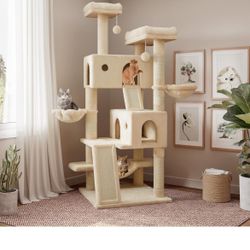 65in Larger Cat Tree Tower Condo for Indoor Cats, Multi-Level Furniture Activity Center with Wide Base/Cozy Plush Cat Perches/Baskets/Sisal 