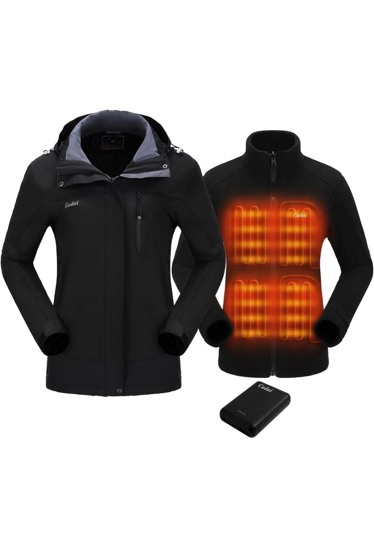 3-in-1 Heated Jacket with Battery Pack 5.2V, Waterproof Heated Coat (size Large