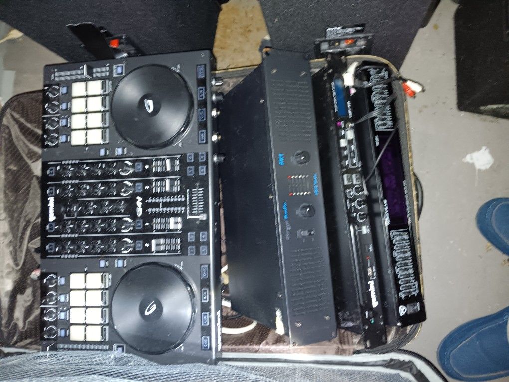 DJ equipment Equalizer CD player amplifier mixing board.