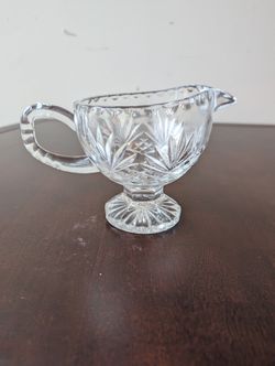 Vintage Clear Glass Footed Creamer with Cut Pattern
