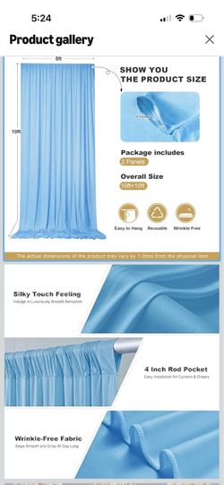 10x10ft Baby Blue Backdrop Curtains for Parties, 2 Panels 5x10ft Wrinkle-Free Polyester Background Curtains for Wedding, Birthday, Baby Shower,Graduat