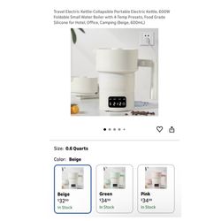 Brand new Travel Electric Kettle-Collapsible Portable Electric Kettle, 600W Foldable Small Water Boiler with 4-Temp Presets, Food Grade Silicone for H