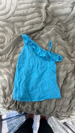 Blue One-Shoulder Ruffle Tank Top