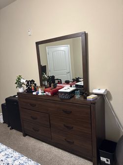 Brown Wood Dresser with Mirror