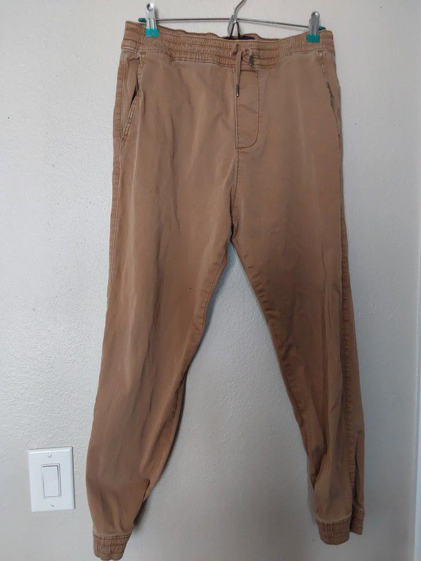 Hollister Pants, Men's Size Medium Dark Khaki Advance Stretch Skinny Joggers 