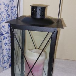  Black Metal and Glass Candle Lantern