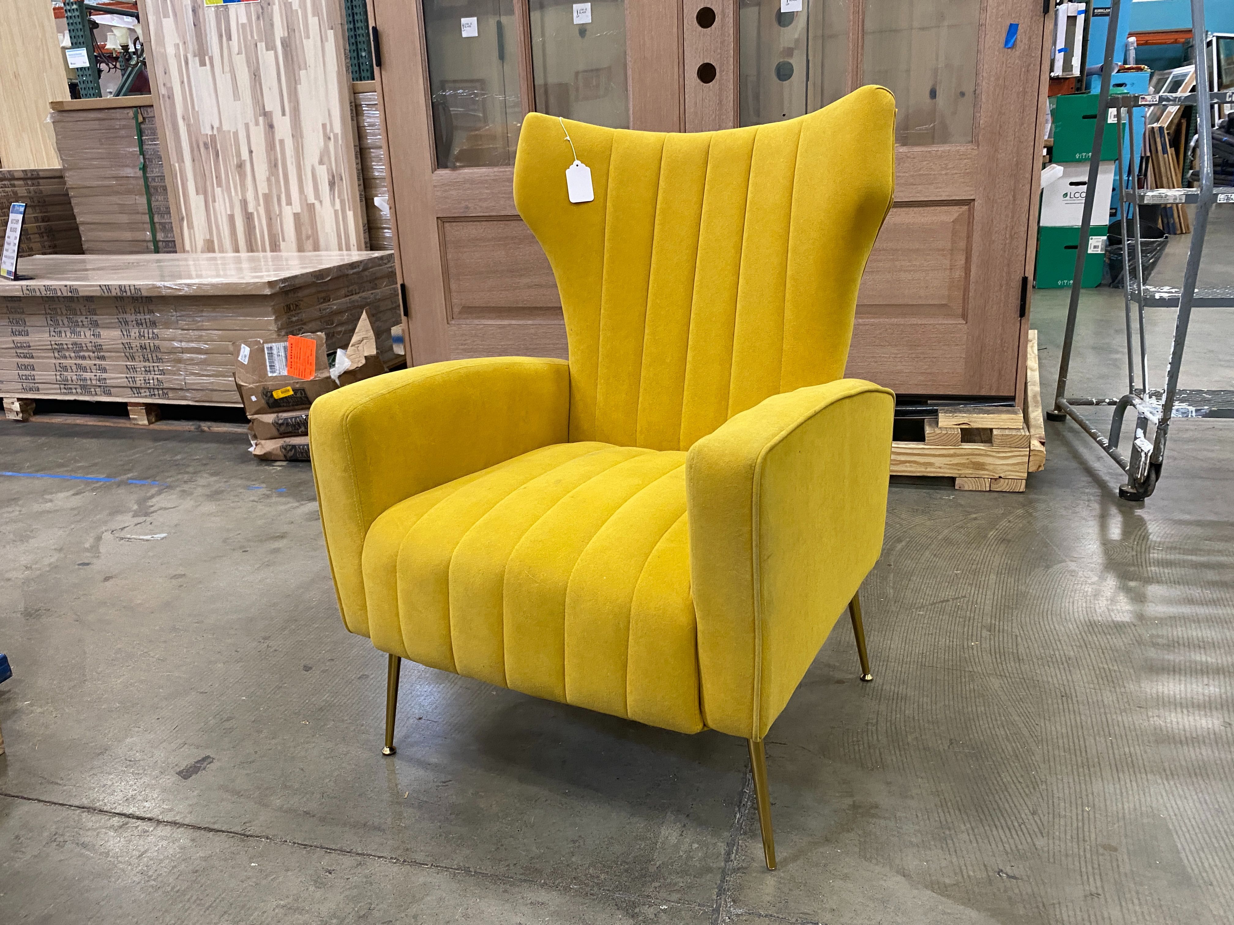 Canary Yellow Modern Channel Tufted Wingback Chair