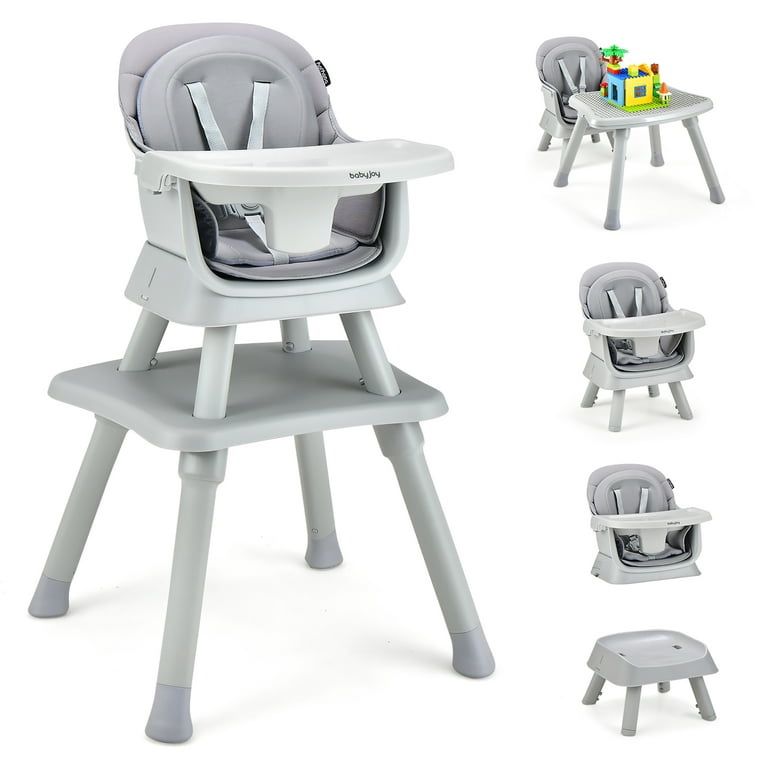 Babyjoy 8-in-1 Baby High Chair Convertible Dining Booster Seat w/ Removable Tray Grey