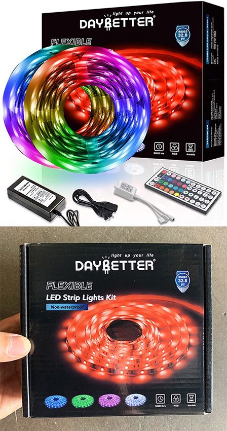 (NEW) $25 DAYBETTER Led Strip Lights 32.8ft Flexible Tape 5050 RGB 300 Color Changing Kit (44 Key Remote)