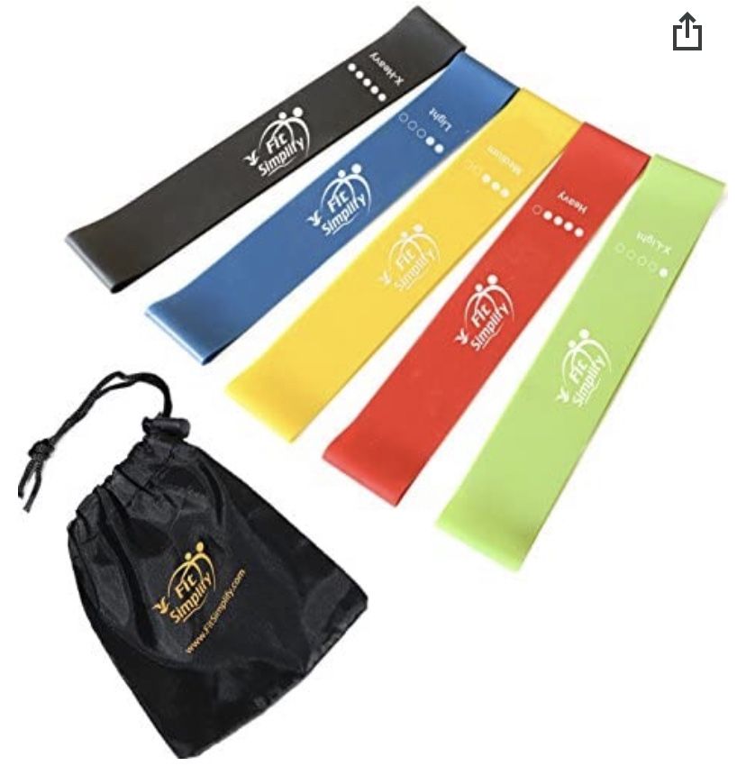 Resistance Loop Exercise Bands with Instruction Guide and Carry Bag, Set of 5
