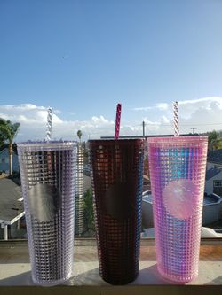 Starbucks limited silver black pink grid cold cup