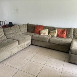 Olive Green Sectional W/ Throw Pillows 