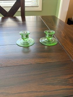 Pair of Green Depression Glass Candlesticks