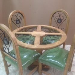 New Kitchen Dining Table & 4 Chairs.  Wood & Wrought Iron Artisan Made Mexico 🇲🇽