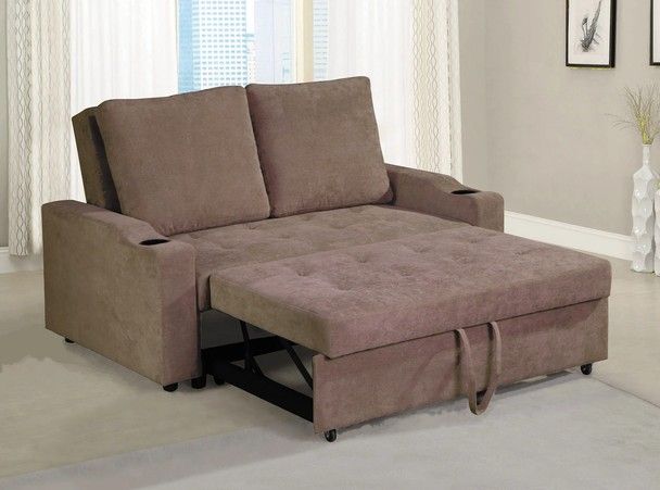 Hyde Park Brown Fabric Livingroom Couch Sofa Bed 2 Cup Holders