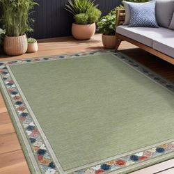 Beverly Rug Outdoor Rug 8x10 Modern Bordered Area Rugs for Indoor and Outdoor Patio Easy to Clean Non Shedding Living Room Porch Garden Washable Outsi