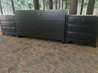 Large Ethan Allen Dresser & Nightstands 3pc Bedroom Set Solid Wood Black Satin New