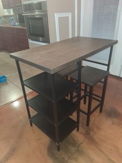 Dine Table For 2 With Shelves & 2 Stools