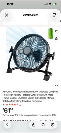 VEVOR 10-Inch Rechargeable Portable Outdoor Fan