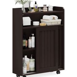 Brand new- Slim Bathroom Storage Cabinet, Slim Floor Cabinet with Sliding Doors