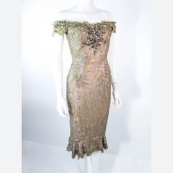 MANDALAY Gold Sequin Beaded Lace Cocktail Dress