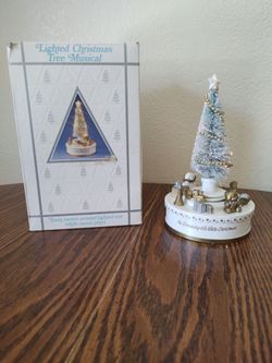 Vintage 1987 Merrilite Animated Lighted Christmas Tree Music Box w/ Moving Train