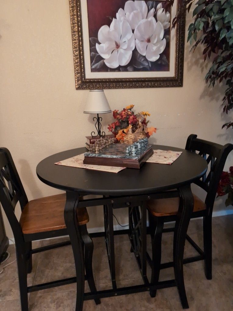 Country Style Cafe High Top Table and 2 Chairs - High End Quality, One of a Kind