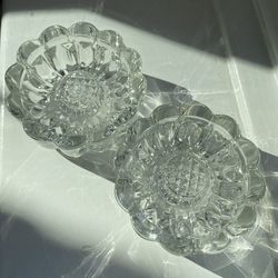 Set Of 2 Glass Flower Candle Holders/Ash Trays 