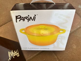 Yellow 1.5 qt flameproof enamel cast iron casserole pot
