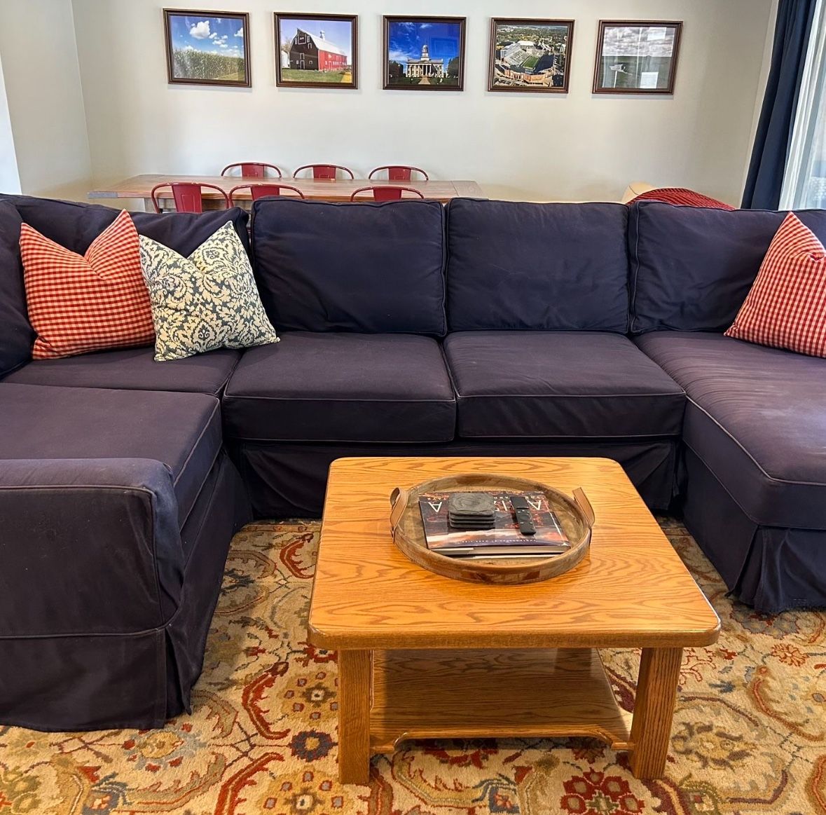 pottery barn comfort navy couch